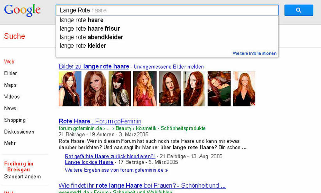 Die Lange Rote ist Google reichlich Wurst. Statt Freiburger Bratwurst findet die Suchmaschine nur Haare.