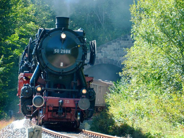 Dampfend und schnaufend taucht der Zug aus dem Tunnel auf.  | Foto: Juliane Khnemund