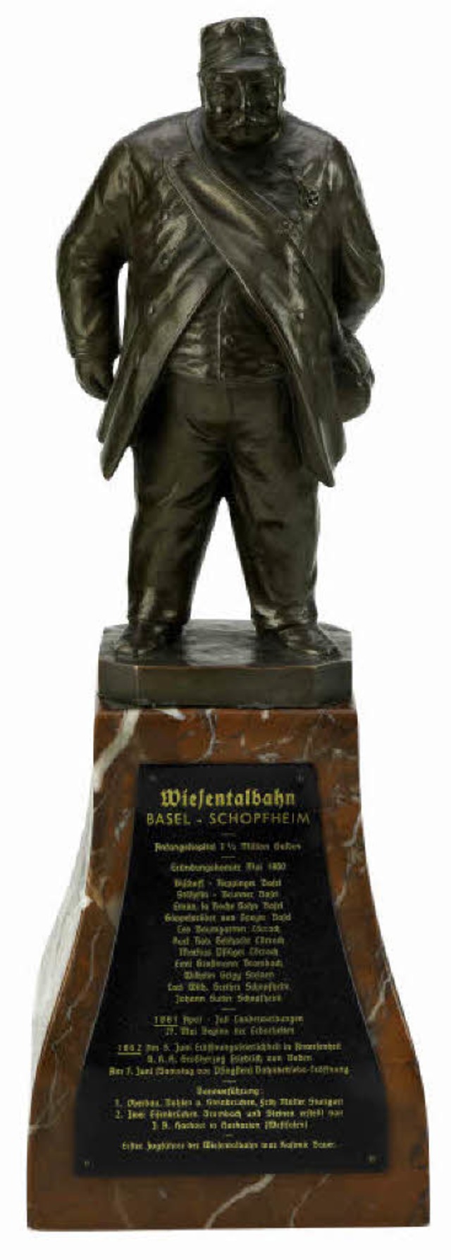 Denkmalstatuette von Kasimir Bauer, dem ersten Zugfhrer der Wiesentalbahn  | Foto: Museum am Burghof