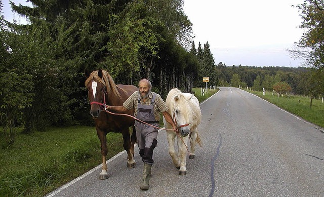 Fr sein Pferdegespann hat Bio-Landwir... im Sommer fast jeden Tag eine Arbeit.  | Foto: Wolfgang Adam