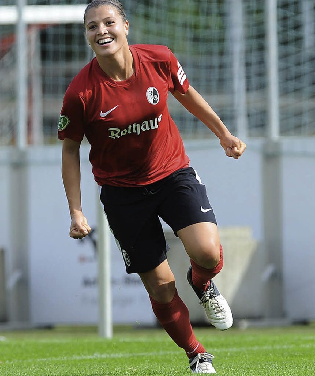 Fuball, Bundesliga, Frauen, SC Freibu... Freiburg erzielt das 4:1 fr Freiburg  | Foto: Patrick Seeger