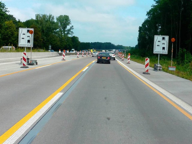 Die gefhrlich  engen A5-Baustellen ge...etztes Fahren&#8220; luft wohl  aus.   | Foto: Seller