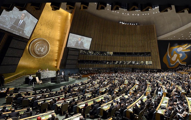 Barack Obama spricht am Erffnungstag ...eneraldebatte der UN-Vollversammlung.   | Foto: dpa