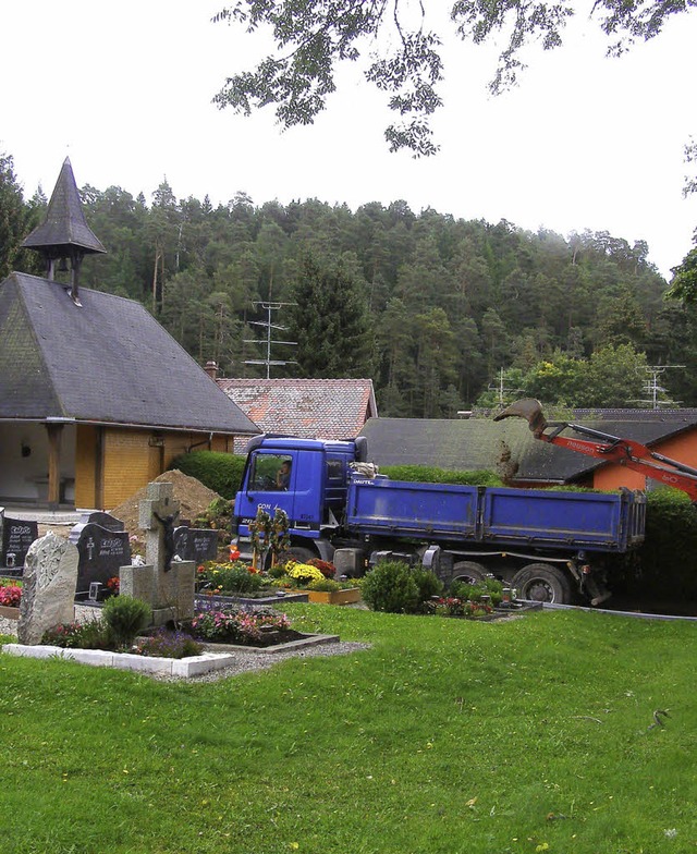 Die Aufgrabungen fr die Ortsumfahrung...n Friedhof in Friedenweiler erreicht.   | Foto: Liane Schilling