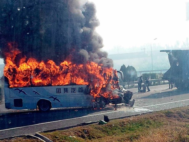 Der Bus ging in Flammen auf.  | Foto: dpa