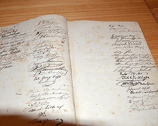 Original von 1863: Unterschriften der 100 Grndungsmitglieder  | Foto: sigrid umiger