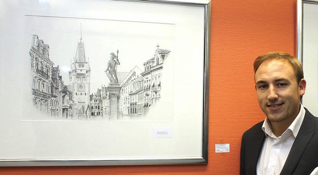 Carlo Bchner vor einem seiner Werke, die jetzt in Hchenschwand zu sehen sind.  | Foto: Cornelia Liebwein