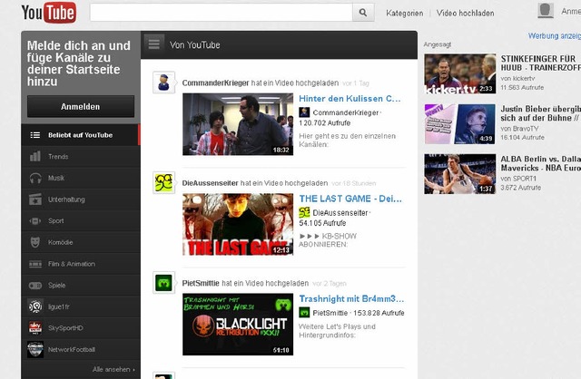 Youtube macht seine Nutzer bereits auf...ite auf die Sparten-Kanle aufmerksam.  | Foto: dpa