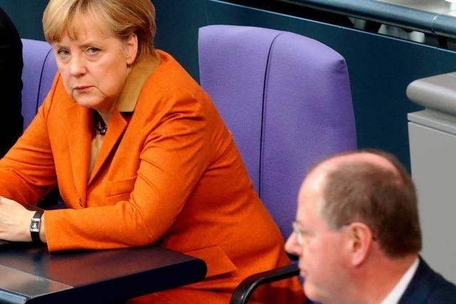 Rededuell mit Steinbrck: Merkel sucht den Schulterschluss