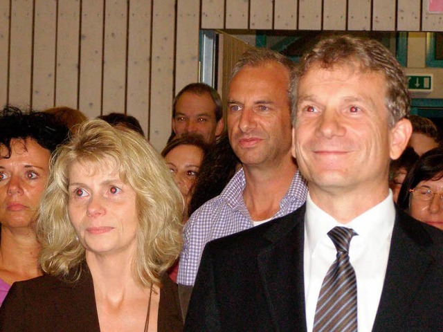 Josef Matt (rechts) und seine Frau Ulr... der Bekanntgabe des Wahlergebnisses.   | Foto: Liane Schilling