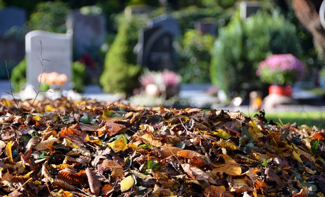 Vor Allerheiligen wurde der Friedhof h...t, hier aufgetrmtes Laub vor Grbern.  | Foto: Peter Gerigk