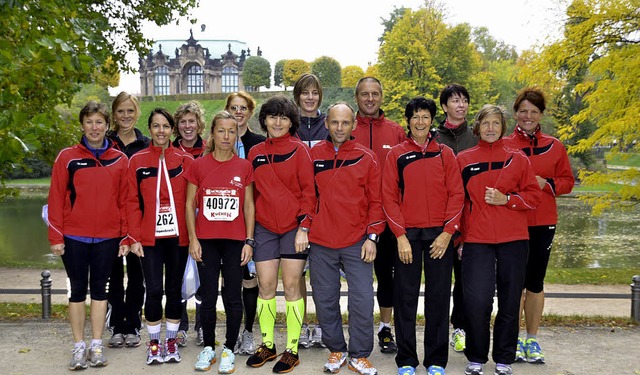 Die Lauftreff-Gruppe der TSG Schopfheim nahm am Marathon in Dresden teil.   | Foto: Privat