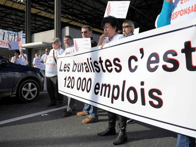 Proteste von franzsischen Tabakhndlern an der Grenze zu Luxemburg.  | Foto: AFP