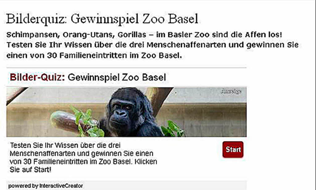 Kategorie Print und Online: Den 2.  Preis (4000 Euro) errang der Zoo Basel. „Jetzt  kommen unsere Affen ganz gro  raus“, warb der Tierpark fr sein neues  Primatenhaus.