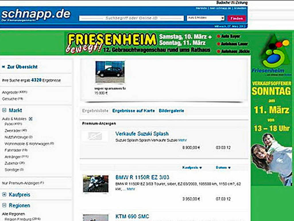 Kategorie Online Only:   Fr seine  umfangreiche und gut gestaltete Online-Werbung anlsslich der   Gebrauchtwagenschau rund ums Rathaus bekam Auto Bayer aus Friesenheim den 3.  Preis  (1500 Euro).
