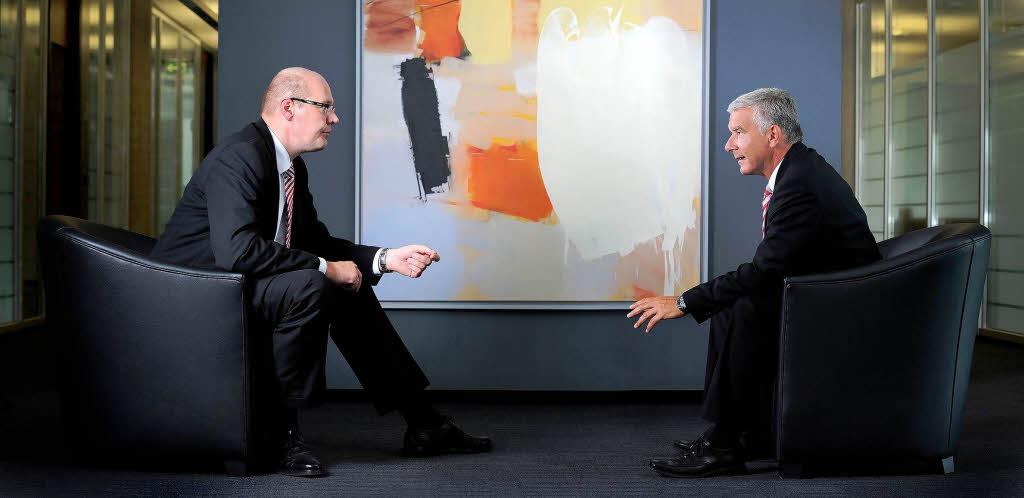 Gnther Heck und Ulf Bleckmann, Vorstandsduo der Volksbank Dreilndereck