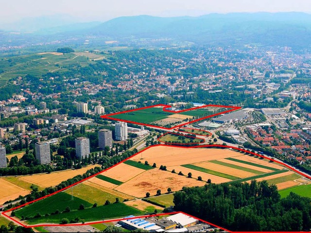 Innerhalb der roten Linien befindet si...tige Landesgartenschaugelnde in Lahr.  | Foto: Stadt Lahr