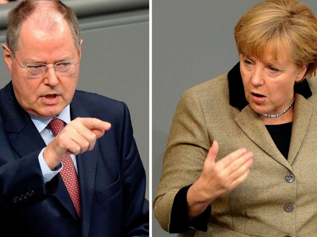Peer Steinbrck (SPD) gegen Angela Merkel (CDU)  | Foto: dpa