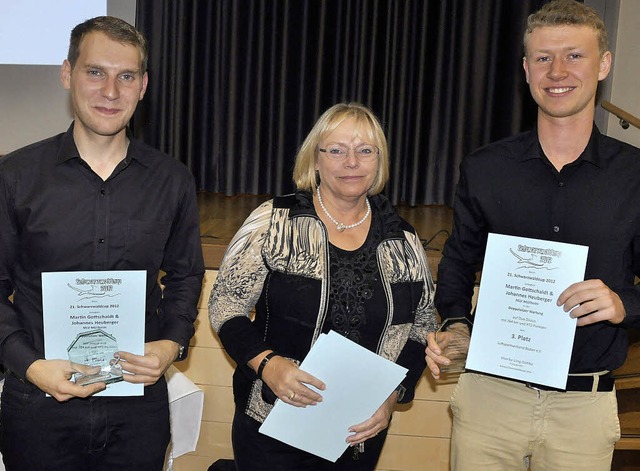 Martin Gottschaldt (links) flog mit Co...sidentin des Luftsportverbands Baden.  | Foto: Lothar Schwark