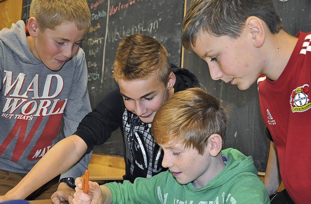 Matheunterricht in der sechsten Klasse...echts: Jonas, Mario, Nikolai und Simon  | Foto: Verena Pichler