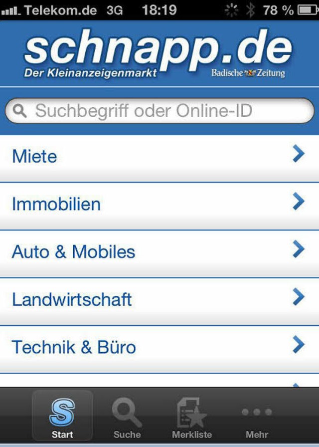 Wohlsortiert:   Anzeigen bei  m.schnapp.de   | Foto: Screenshot: BZ