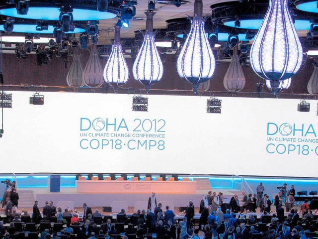 Blick ins Konferenzzentrum des Klimagipfels in Doha (Katar).  | Foto: dpa