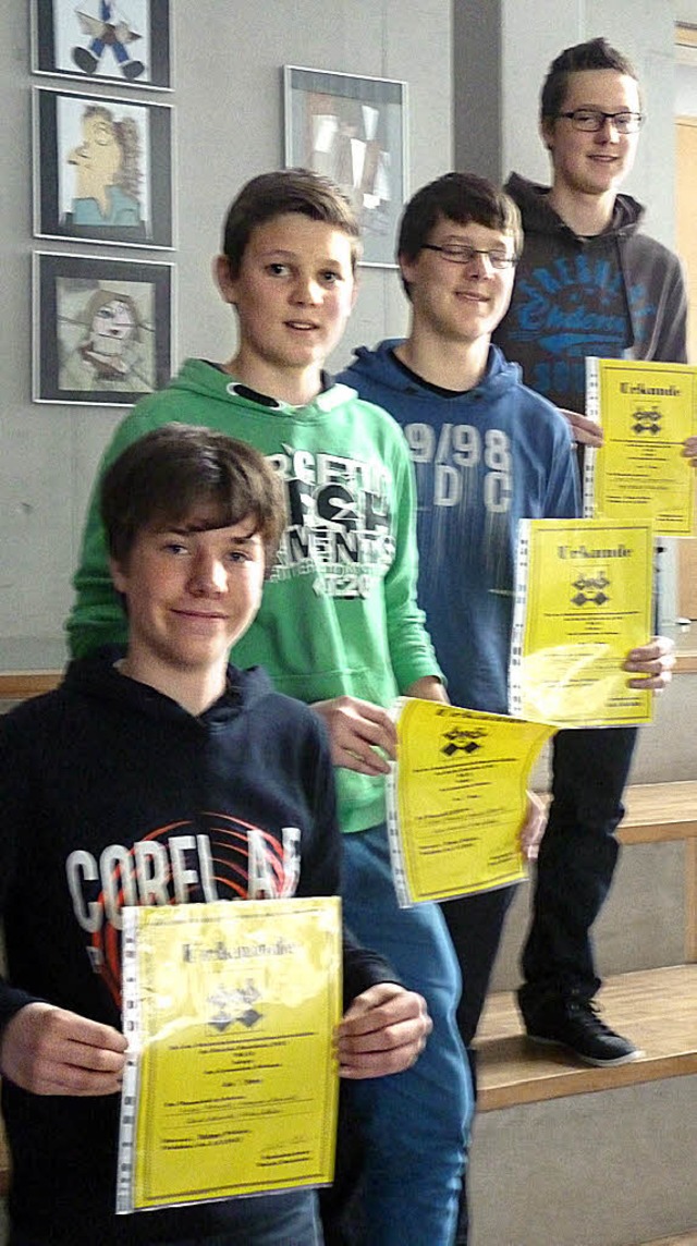 Unschlagbar spielten  Lukas, Johannes ...im Schulschachwettbewerb in Waldshut.   | Foto: Privat