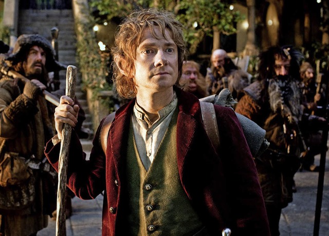 Hobbit Bilbo (Martin Freeman) und die Zwerge ziehen in ein Abenteuer.   | Foto: dpa