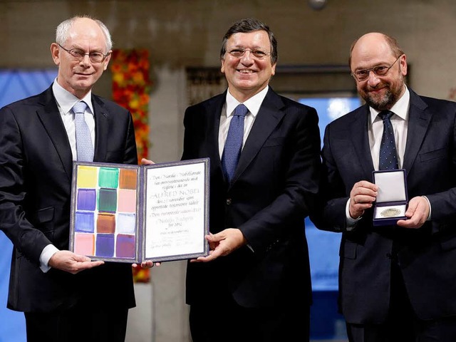 Stellvertretend fr die EU nahmen Mart...roso, den Friedensnobelpreis entgegen.  | Foto: AFP