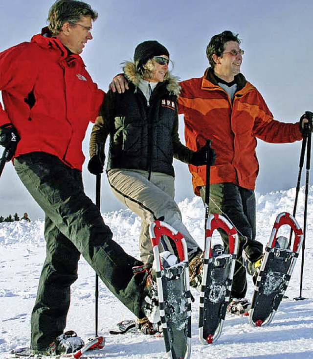 Markus Probst, Moni Leusch und Marko S...nd gerne mit Schneeschuhen unterwegs.   | Foto: Stefan Pichler