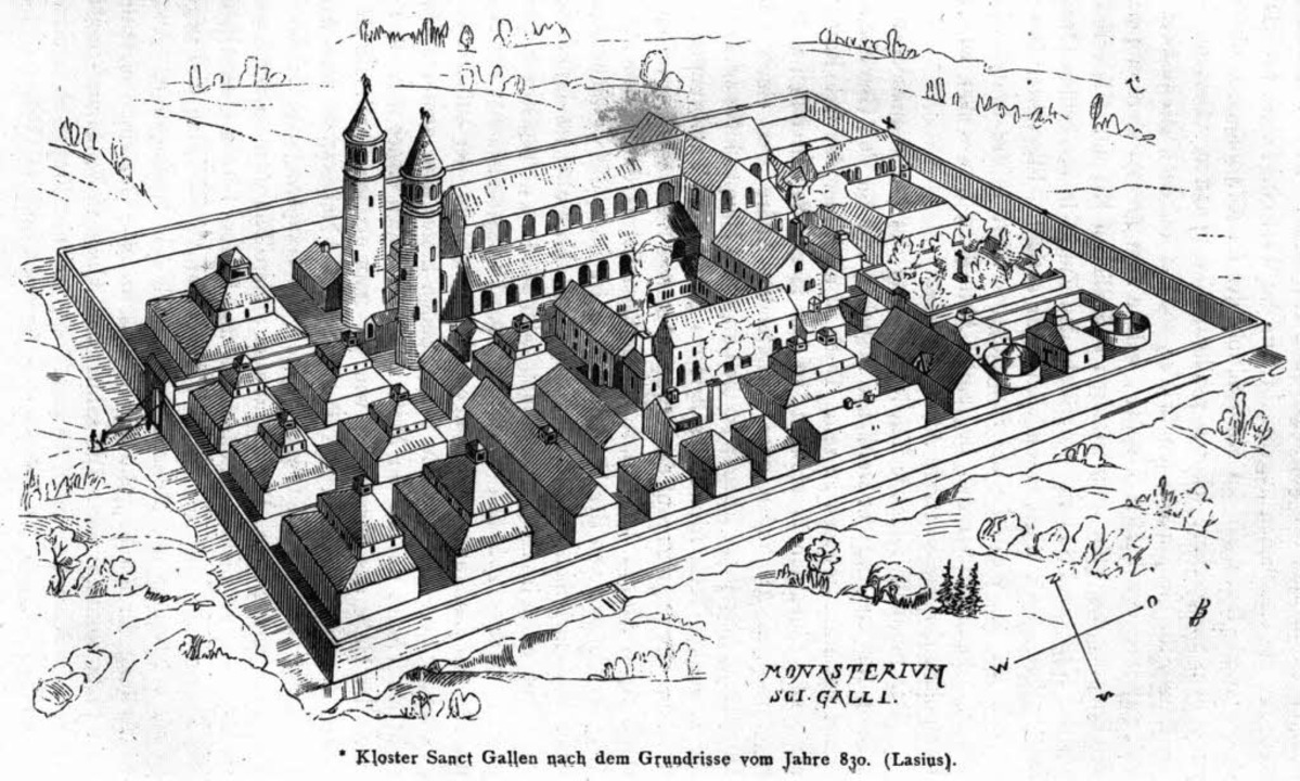 Den St. Gallener Klosterplan hat Rudol...iner Zeichnung anschaulich umgesetzt.   | Foto: BZ