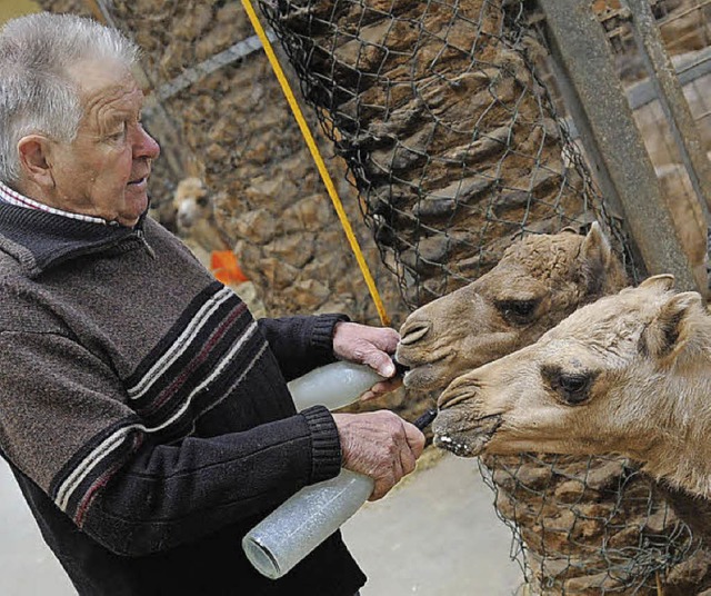 Wilhelm Breitling fttert seine Tiere.  | Foto: Verwendung weltweit, usage worldwide