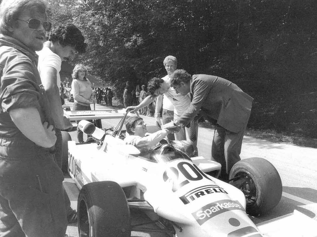 Schauinsland 1982 mit Rolf Bhme, der im selben Jahr zum Oberbrgermeister Freiburgs gewhlt wurde. Zweiter von links:  Teamchef Franz Konrad.
