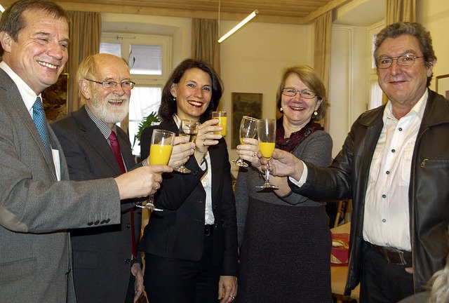 Die Genossen beim Neujahrsempfang in M...n-Zenke und Jrgen Ruber (von links)   | Foto: Petra Wunderle