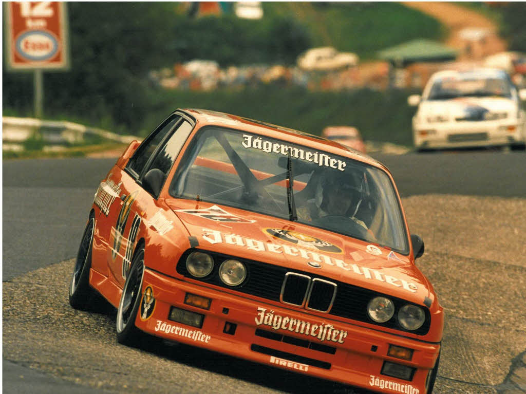 1988 im Jgermeister BMW M3 im "Karussel" auf dem Nrburgring. Im Team mit Prinz Leopold von Bayern und Frank Schmickler.