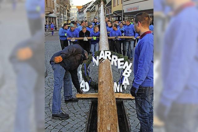 Enninger stellen den Narrenbaum auf