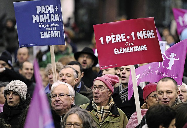 Diese Demonstranten haben klare Vorste...avon, wie eine Familie aussehen soll.   | Foto: afp