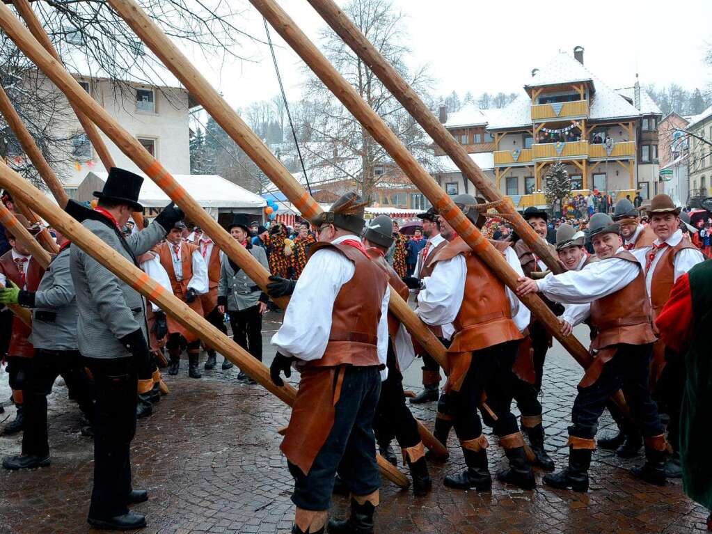 Ein spannendes Spektakel war das Narrenbaumstellen.