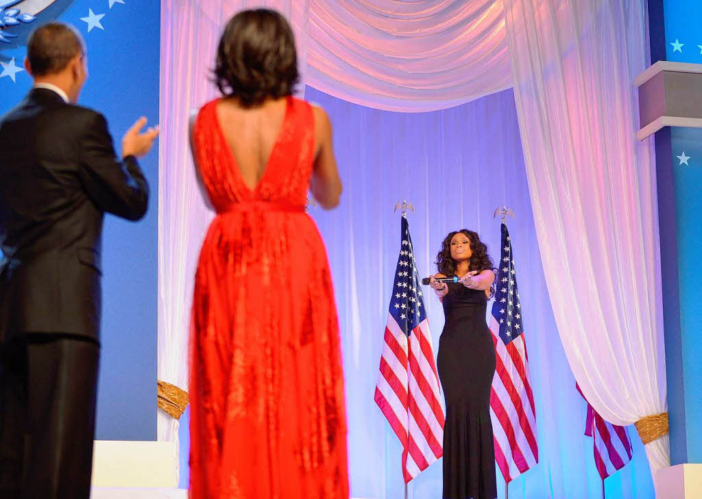Sngerin Jennifer Hudson und die Obamas beim Inaugural Ball im Walter E. Washington Convention Center