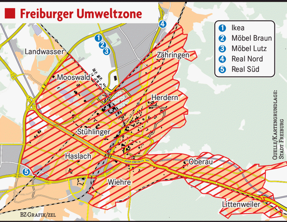 umweltzone freiburg karte Verwirrung um die B 31 und die Umweltzone   Freiburg   Badische 