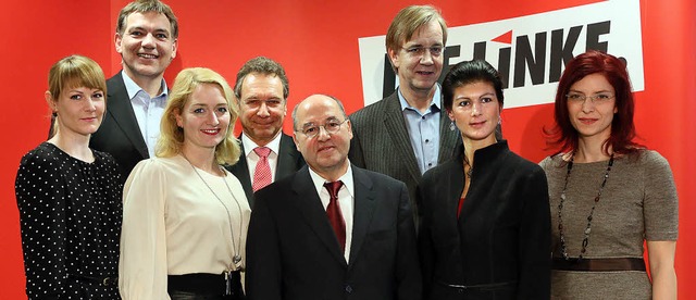 Das Spitzenteam der Linken von links: ...ch, Sahra Wagenknecht und Diana Golze   | Foto: dpa