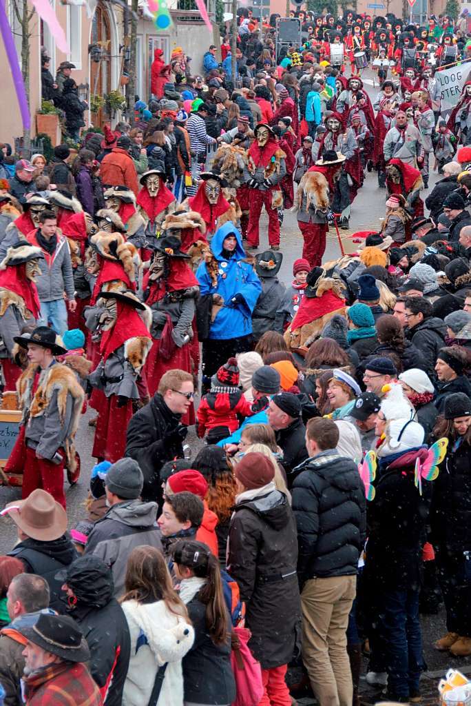 Viel Spa hatten Narren und Zuschauer am Rosenmontag in Heitersheim – trotz einiger weier Flckchen von oben.