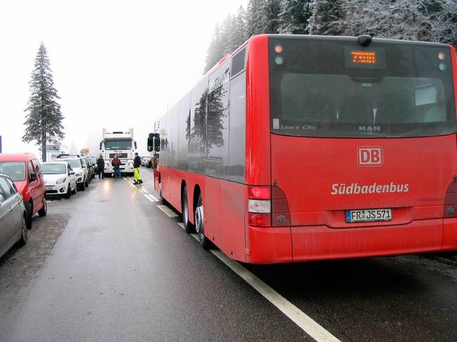 Parkende Autos, Schwerverkehr und Fug...enig Platz fr den Bus auf der B 317.   | Foto: privat