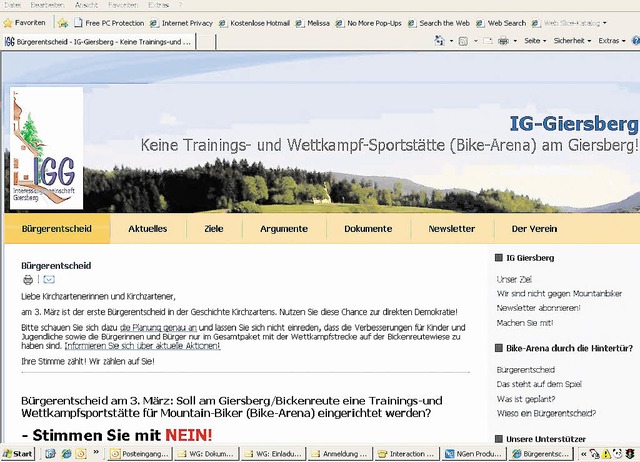 Auch das Internet dient als Plattform ...1; hier die Homepage der IG Giersberg.  | Foto: Screenshot: BZ