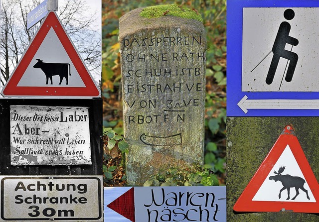 Wie alt ist das lteste Verkehrsschild...n Feld und Flur bietet diese Montage.   | Foto: Fotomontage. Klaus Fehrenbach