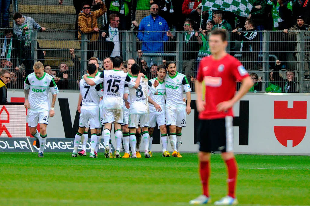 Wolfsburgs Spieler hatten gleich fnf mal Grund zum Jubeln.