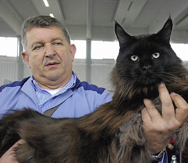 Gerhard Hemmelmann mit Kater Donovan,  &#8222;Staatskatze&#8220; in Maine  | Foto: Gertrude Siefke