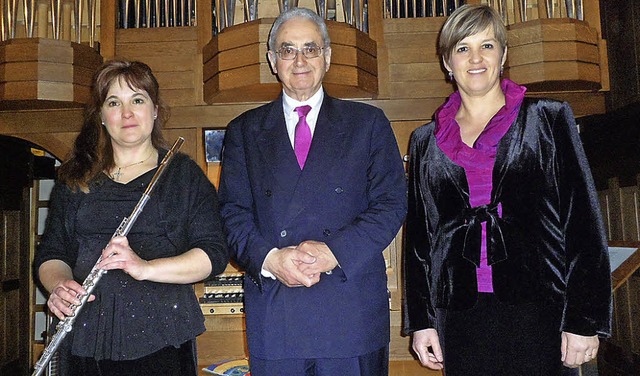 Das Trio Fedele Basilea begeisterten  ...kinson (Flte), Douglas Bruce (Orgel).  | Foto: B. Flier