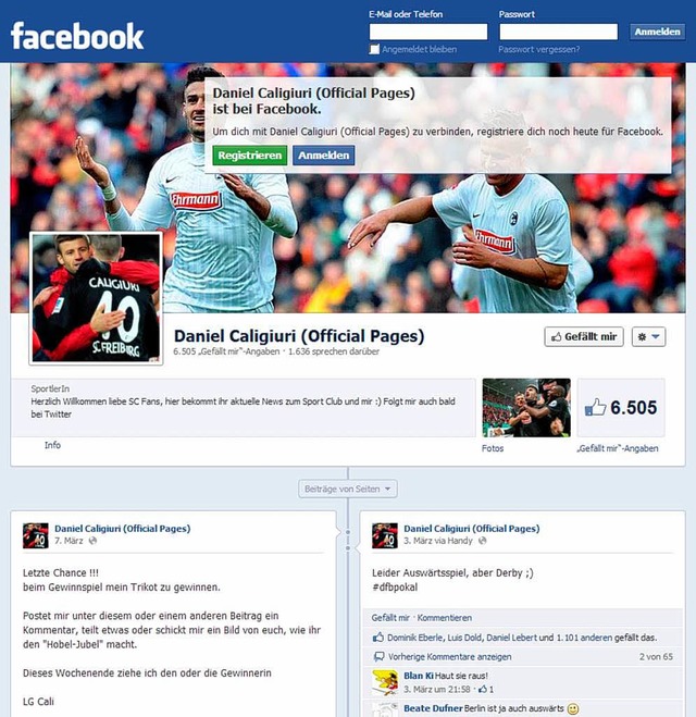 Screenshot des Facebook-Auftritts von Daniel Caligiuri vom Sportclub Freiburg  | Foto: Repro: BZ