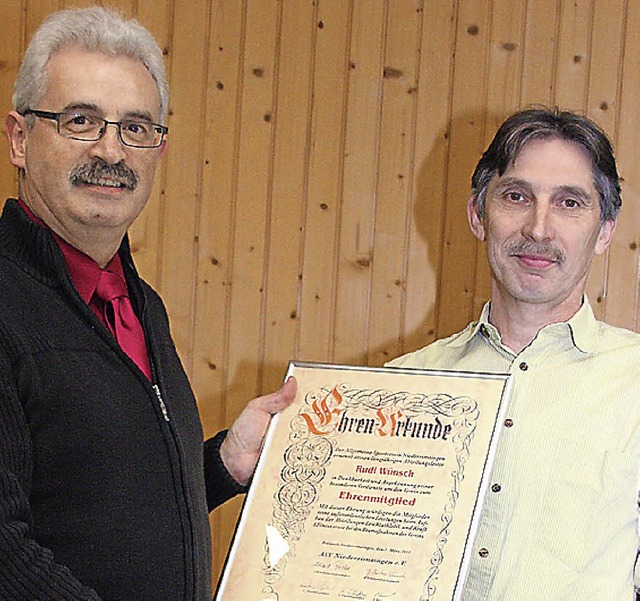 ASV-Vorsitzender Martin Bucher (links) ernannte Rudi Wnsch zum Ehrenmitglied.   | Foto: christine aniol